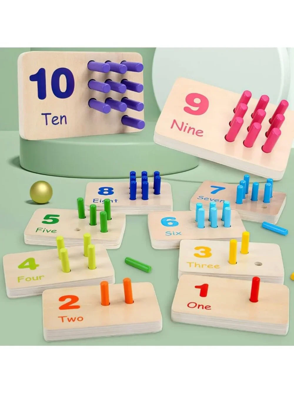 Colorful Montessori Counting Blocks Peg Board - Wooden Math Toy for Toddlers